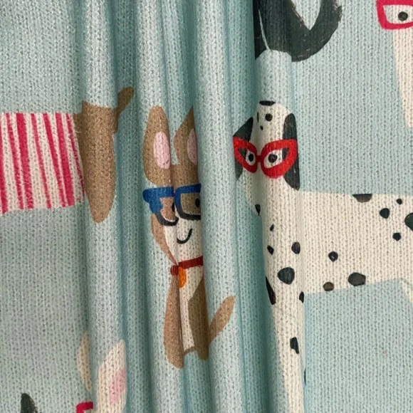 949.  Casual Knitted Crew Neck Short Sleeve Sweater, Cartoon Dog Print, - Picture 2 of 3